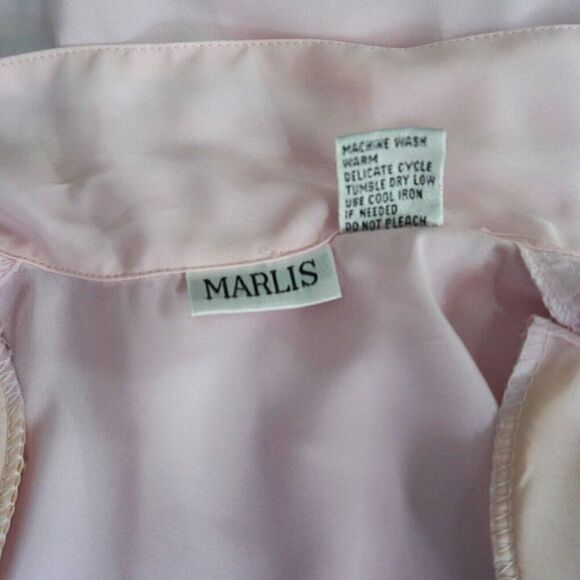 Marlis Vintage Blouse Sz 8 Pleated Front Long Sleeve Blush Pink Shoulder Pads - Picture 10 of 10